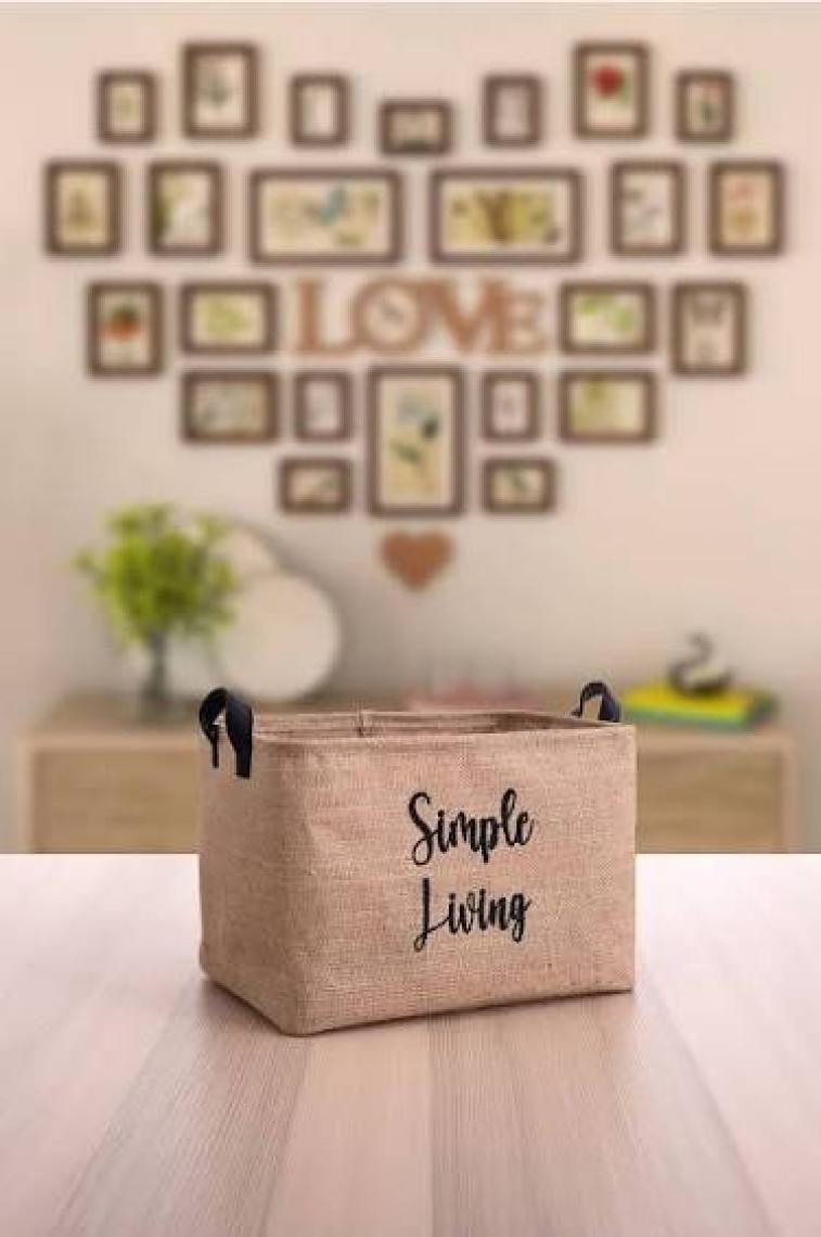 2'li Jüt Orta Boy Simple Living Baskılı Düzenleyici Saklama Sepeti Set 30 x 22 x 18