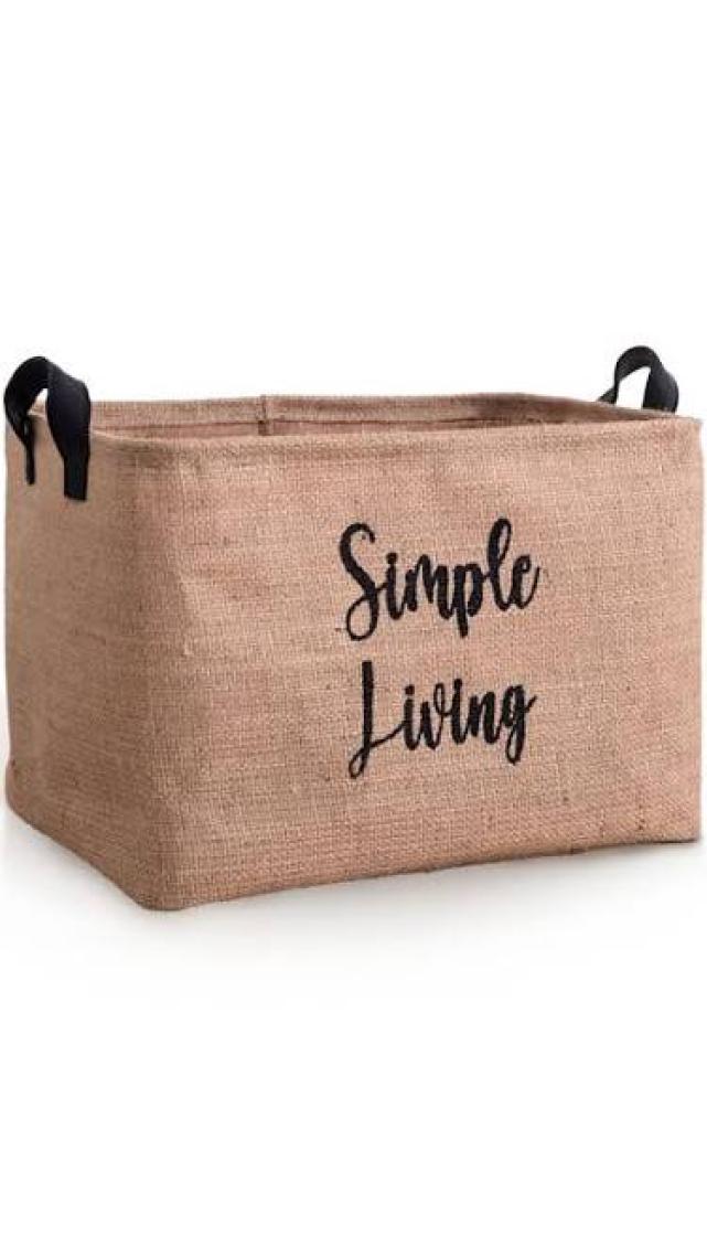 2'li Jüt Orta Boy Simple Living Baskılı Düzenleyici Saklama Sepeti Set 30 x 22 x 18