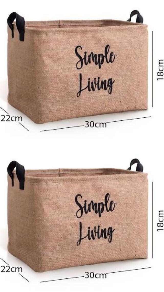 2'li Jüt Orta Boy Simple Living Baskılı Düzenleyici Saklama Sepeti Set 30 x 22 x 18
