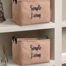 2'li Jüt Orta Boy Simple Living Baskılı Düzenleyici Saklama Sepeti Set 30 x 22 x 18