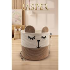 Jasper Bej Tekli Jüt Ip Panda Tasarımlı Çok Amaçlı Çocuk Odası Oyuncak Kıyafet Kirli Sepeti Organizer 26x26cm