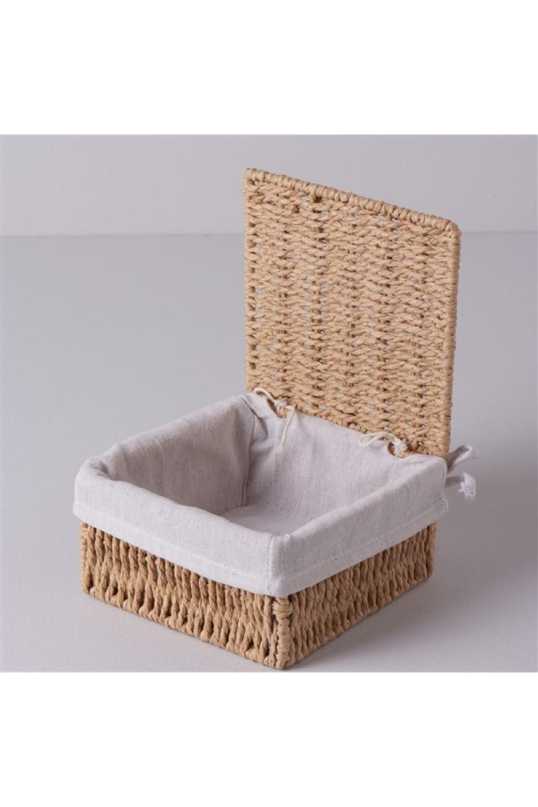 Linens Carry 17X17X9 cm Kapaklı Sepet Naturel