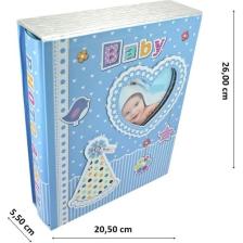 Süsle Bebek ve Parti Bebek Fotoğraf Albümü 200 Resimlik Kutulu, Kalp Çerçeveli - Mavi