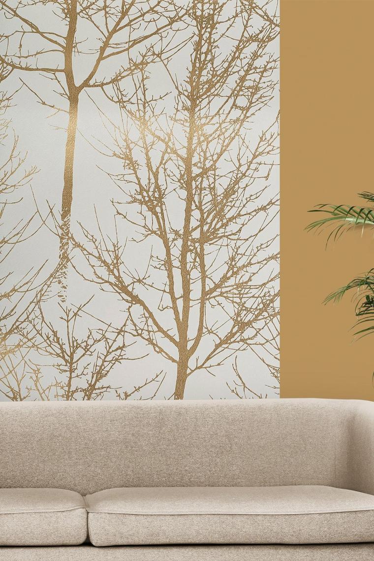 Bien Exclusive 6250 Vision Çiçekli Dallı Krem Gold Desen 2023 Model Duvar Kağıdı 5,30 M²