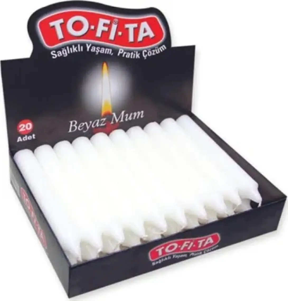 To-Fi-Ta Beyaz Mum Kalın 20'li Ekonomik Paket - 1 Mum:14 cm