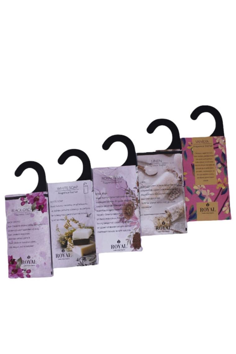 5 Adet Kokulu Kese Royal Bella -soft Linen - Beyaz Sabun - Black Orchıd - Vanılya