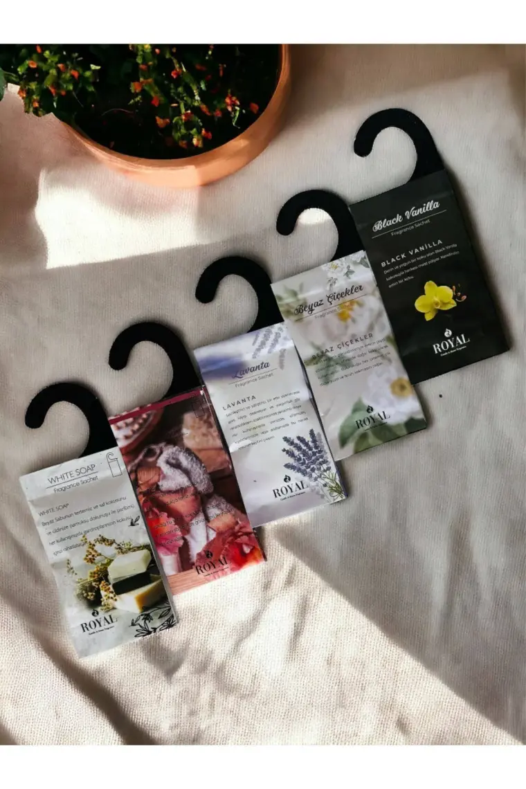 Royal Mum Koku Kesesi -5 Adet - Lavanta-Beyaz Çiçekler- Beyaz Sabun - Baby Powder-Black Vanilya