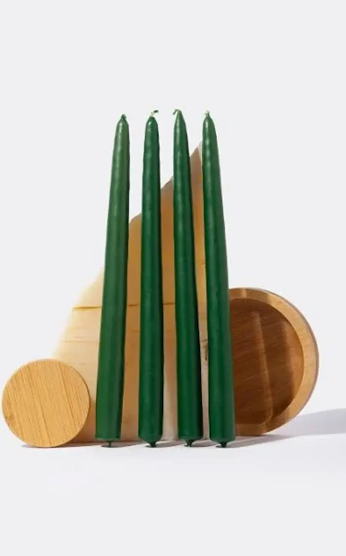 Set Yeşil Şamdan Mumu 4 Lü