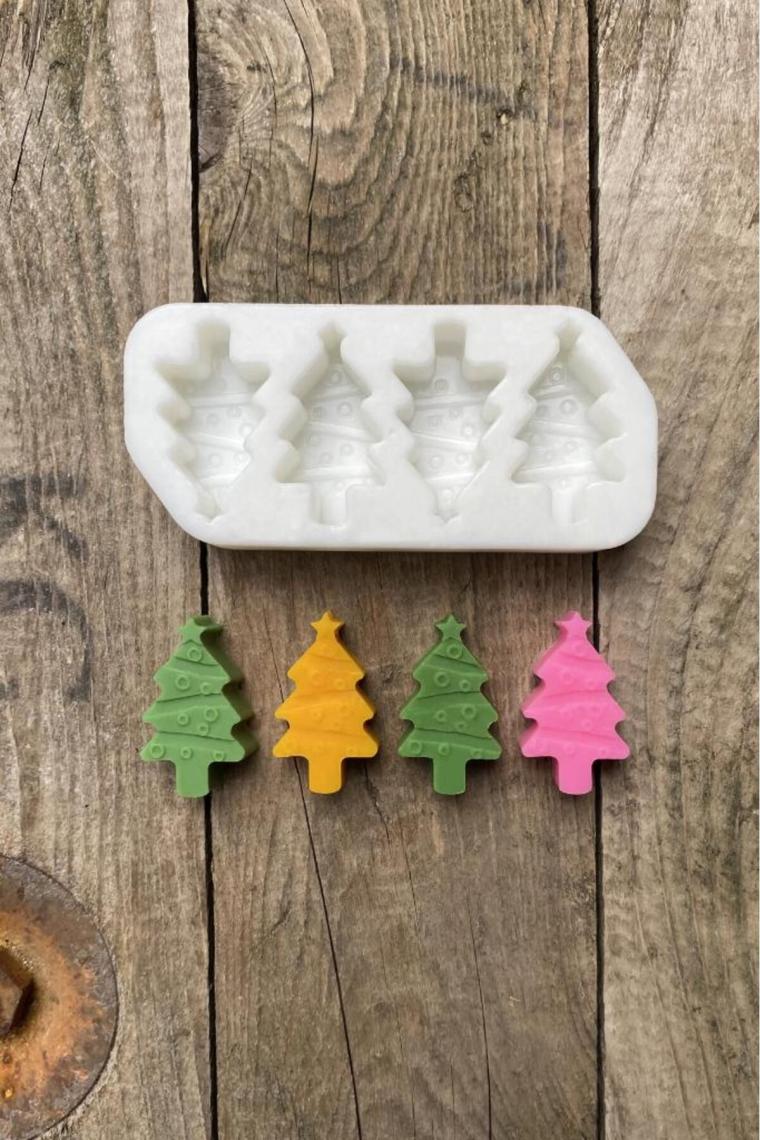 Çam Ağacı Mini Dörtlü Mum Kalıbı (SİLİKON) (1 ADET)