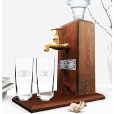 BK Kişiye Özel Ikili Rakı Bardağı ve Musluklu Doğal Ahşap Rakı Standı - Ceviz