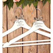 Bk Gift Kişiye Özel Gelin-Damat Ahşap 2’li Düğün Elbise Askısı, Gelinlik Askısı, Damat Askısı, Düğün Hediyesi, Yetişkin Kıyafet Askısı