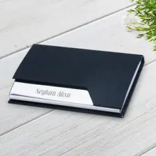 BK Kişiye Özel Isimli 4533 Siyah Metal & Suni Deri Kartvizitlik-1