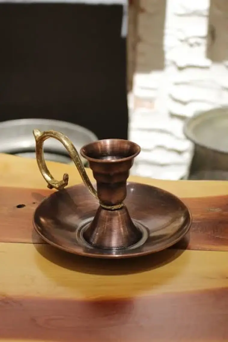 Turna Bakır Elit Mumluk & El Şamdanı Kendinden Iğneli Mum Hediyeli Oksit Turna2619-3