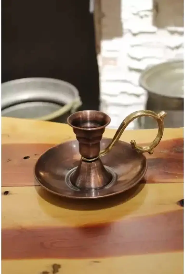 Turna Bakır Elit Mumluk & El Şamdanı Kendinden Iğneli Mum Hediyeli Oksit Turna2619-3