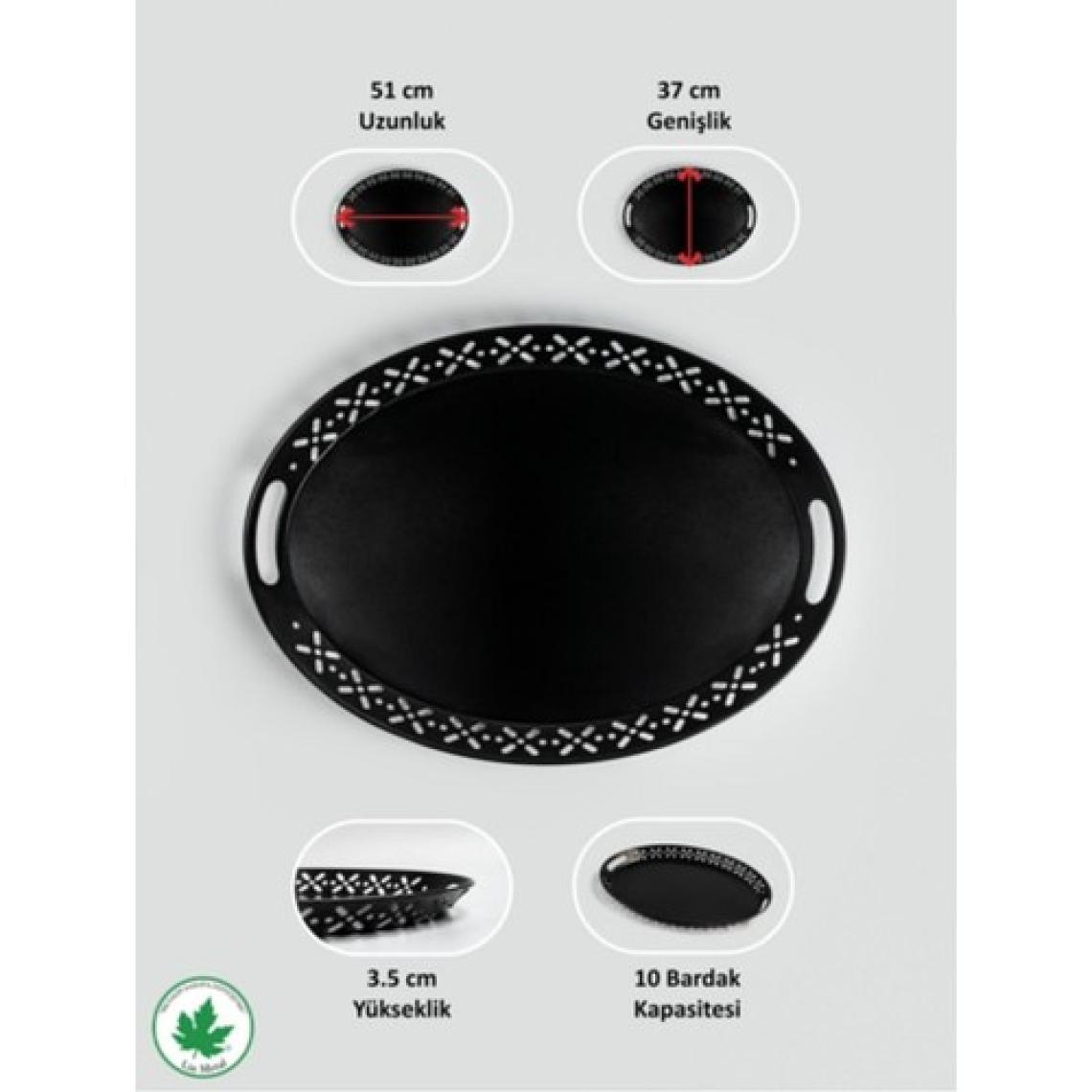 Lalin Tepsi Metal Oval Servis Tepsisi Siyah, Romantik Tepsi, Büyük Tepsi,çay Kahve Tepsisi