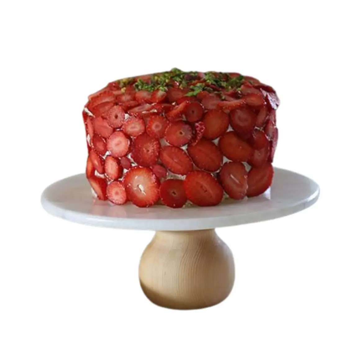 Akayev   Mermer 25 cm Ahşap Ayaklı Beyaz Yuvarlak Sunum Tabağı