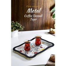 Grimor Life Coffee Desenli Metal Sunum Tepsisi- Çay Kahve Tepsisi