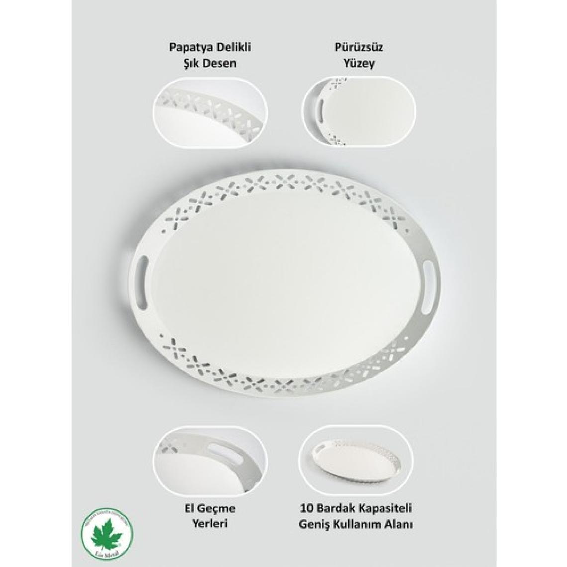Lalin Tepsi Metal Oval Servis Tepsisi Beyaz, Romantik Tepsi, Büyük Tepsi,çay Kahve Tepsisi