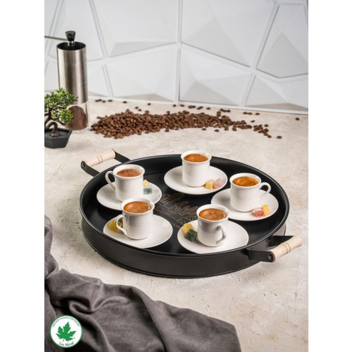 Lin Metal Ahşap Kulplu Yuvarlak Metal Servis Tepsisi 37CM, Kahve Tepsisi, Sunum Tepsisi (Kaktüs Baskılı)