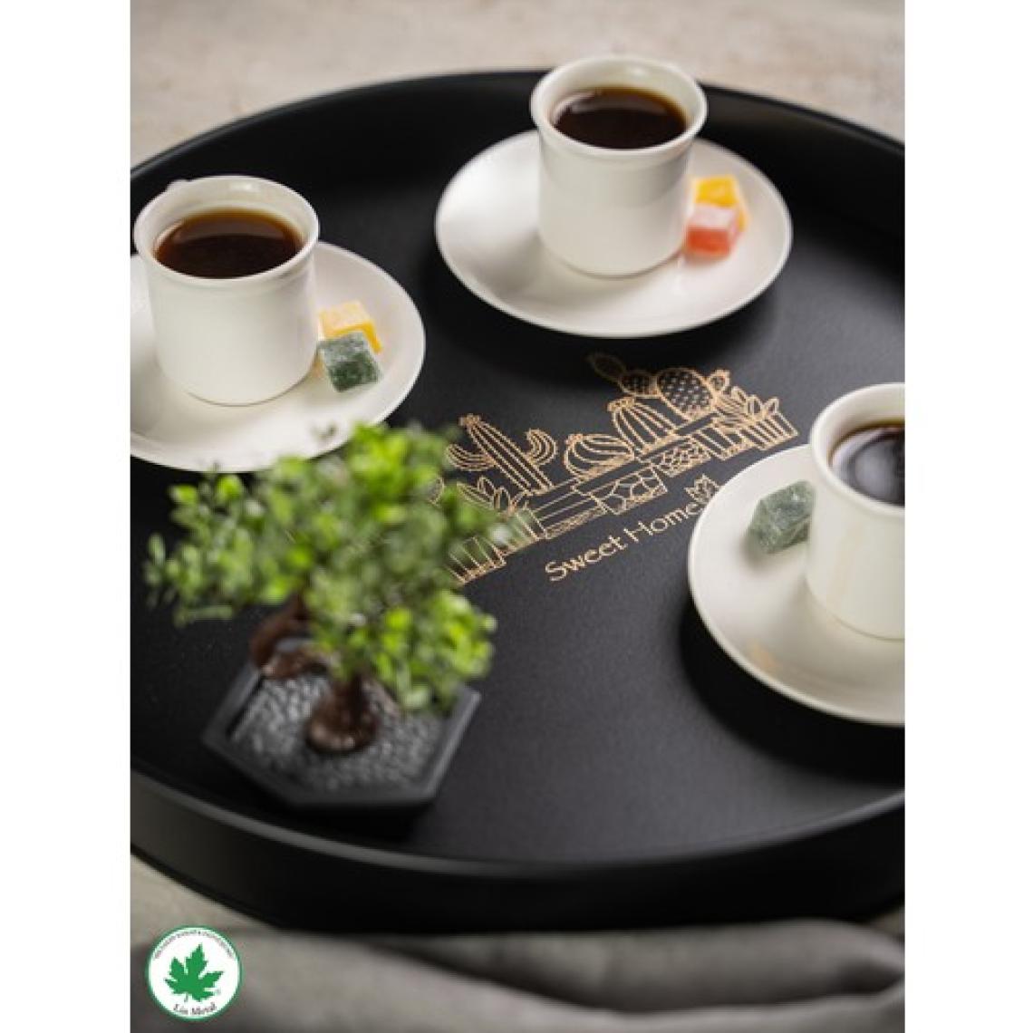 Lin Metal Ahşap Kulplu Yuvarlak Metal Servis Tepsisi 37CM, Kahve Tepsisi, Sunum Tepsisi (Kaktüs Baskılı)