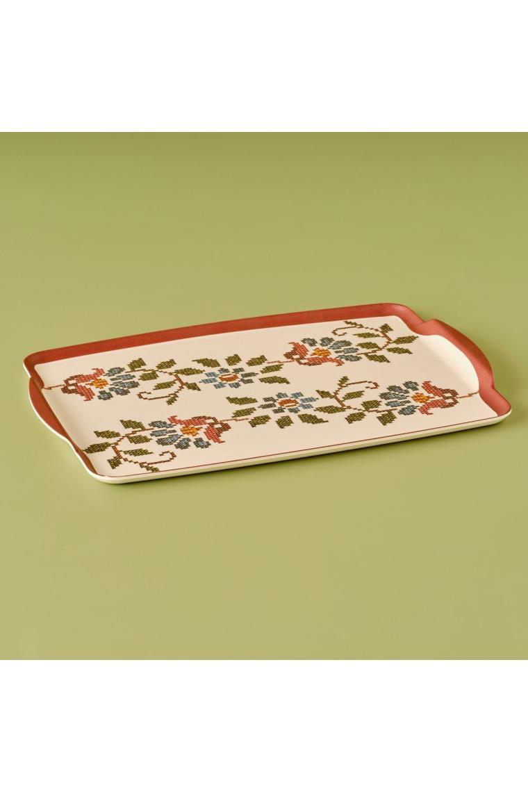 Vintage Melamin Tepsi Bordo (42x31 cm)