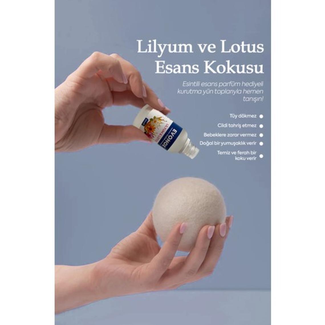 Evonox Clean 3 Adet Çamaşır Yün Keçe Kurutma Topu + 30ML Esans Koku Hediye - Doğal ve Çevre Dostu