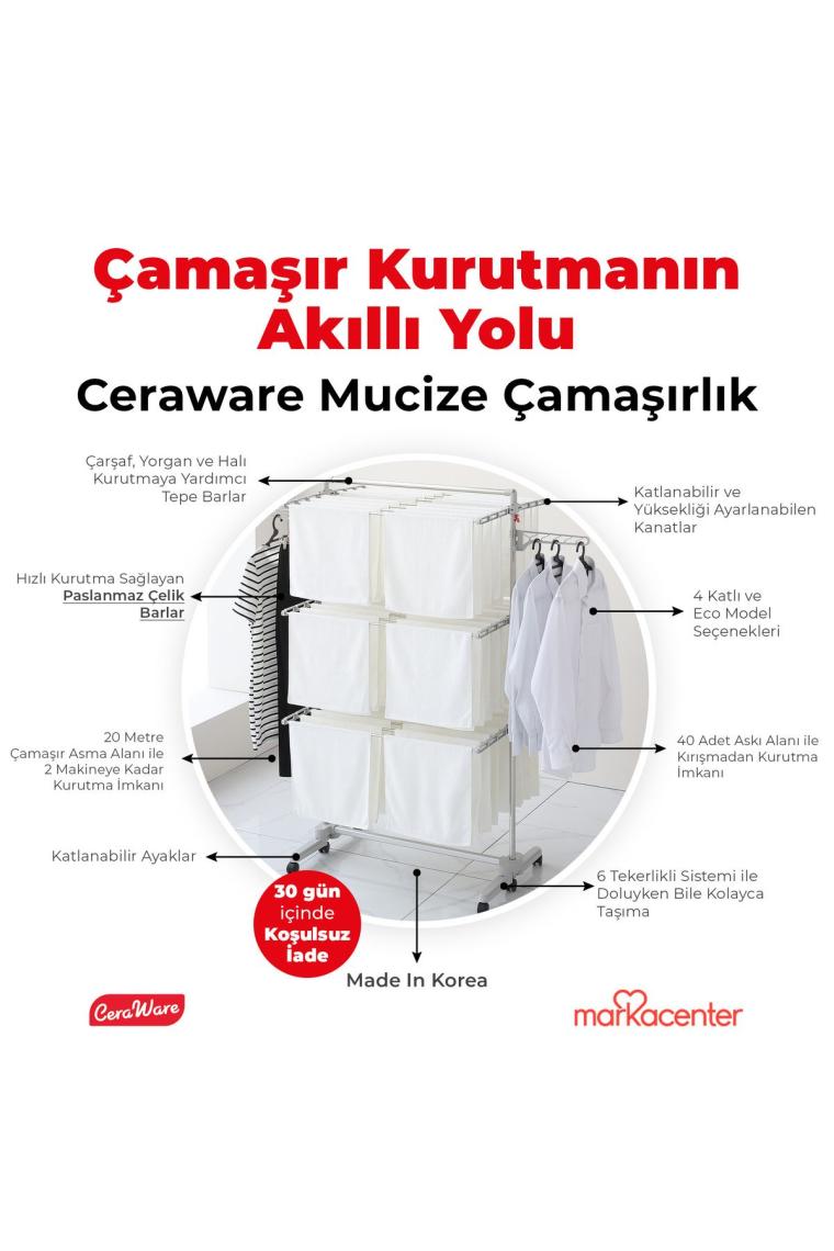 Silver Lüks Çamaşır Kurutmalık 3 Katlı Eco