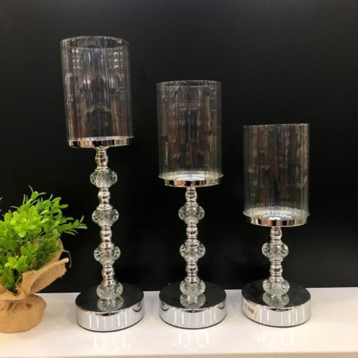 Tasarım Evi Kristal Taşlı Ayaklı Gümüş Şamdan 3'lü Set