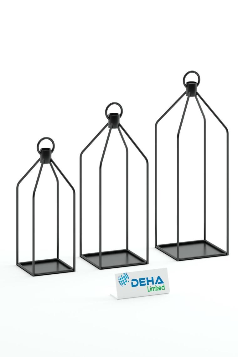 Metal Kafes 3’lü Set Mumluk Fener Dekoratif Mumluk Ferforje Şamdan