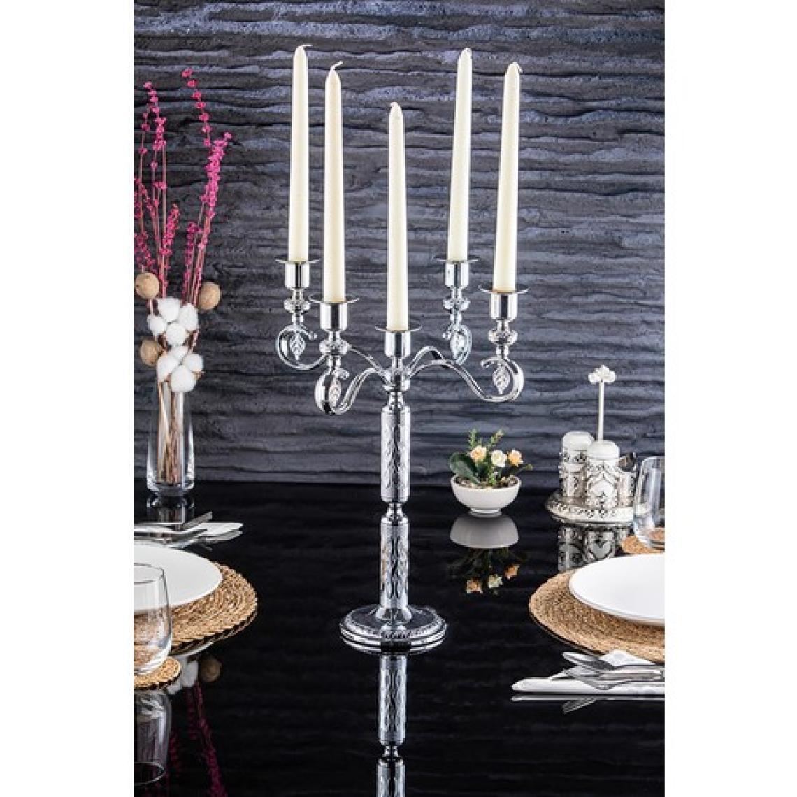 Doreline Burma 5 Kollu Sunum Şamdan Mumluk H:39,5 cm Gümüş