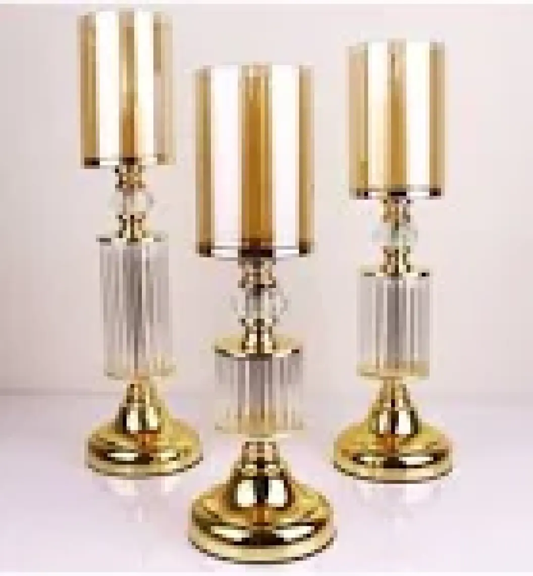 Tasarım Evi Ultra Lüks Kristal Taşlı Ayaklı Gold Şamdan 3'lü Set