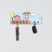 CajuArt Eğlenceli Renkli Evler Ahşap Hol Askılık Anahtarlık Dekor