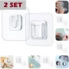 Rng Shopping Çift Taraflı Yapışkanlı Geçmeli Klips Eşya Sabitleme Askısı Şeffaf Duvar Kancası 2'li Set