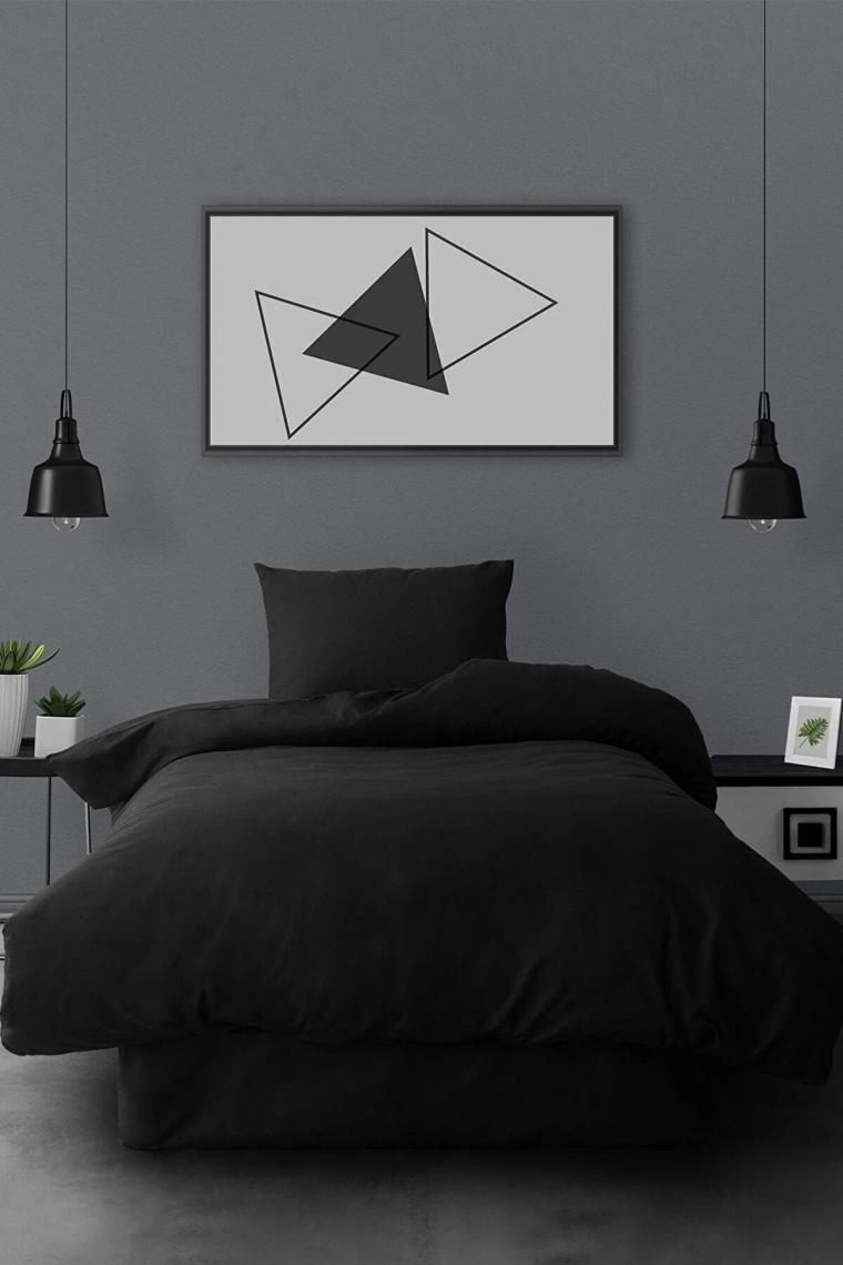 Ranforce Tek Kişilik Lastikli Çarşaflı Nevresim Takımı Simple Siyah