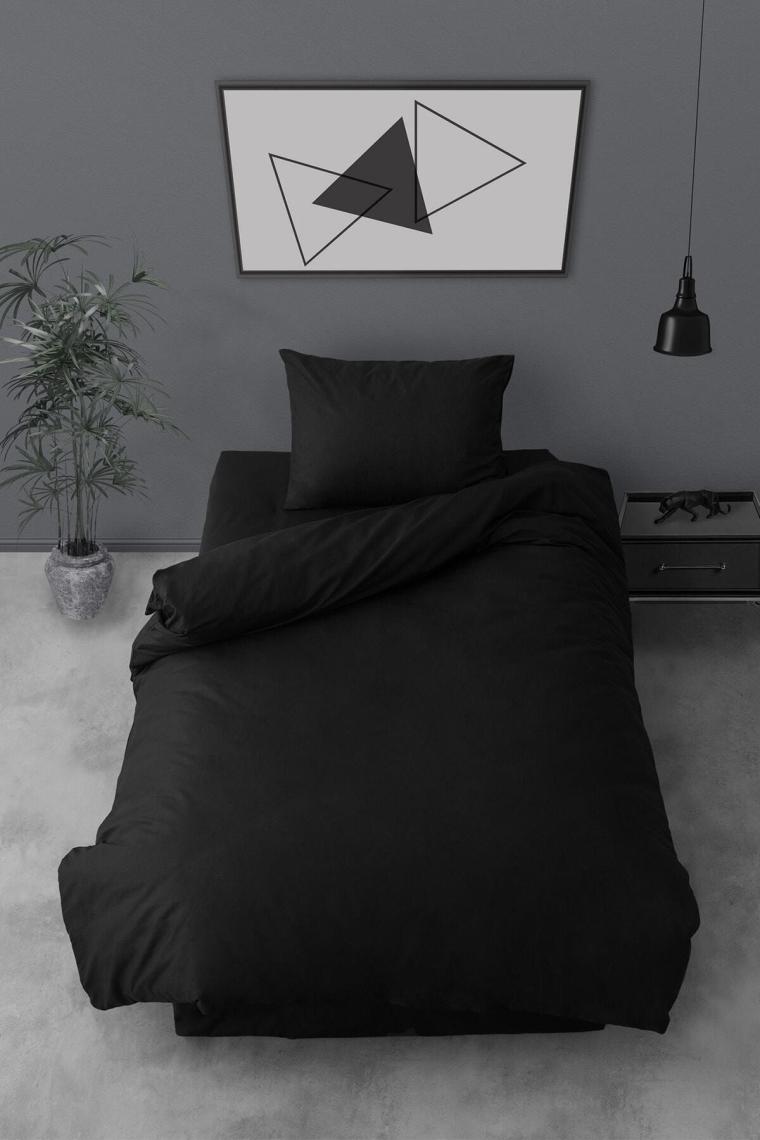 Ranforce Tek Kişilik Lastikli Çarşaflı Nevresim Takımı Simple Siyah
