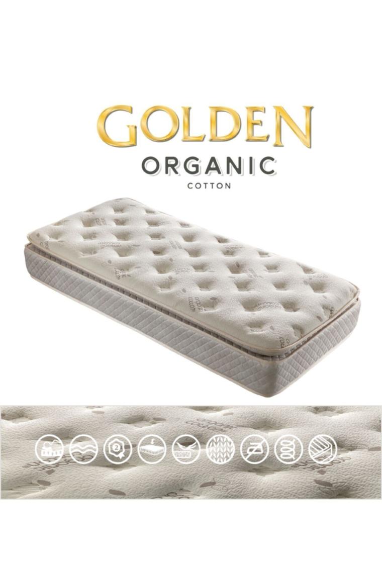 Golden 90x190 Ortopedik Yaylı Yatak Kuş Tüyü Pedli Organic Cotton Yaylı Yatak
