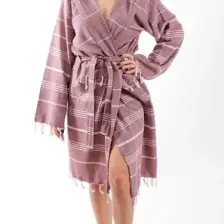 Mira Home Kapüşonlu Kadın / Erkek Peştemal Bornoz Soft %100 Pamuklu Natural