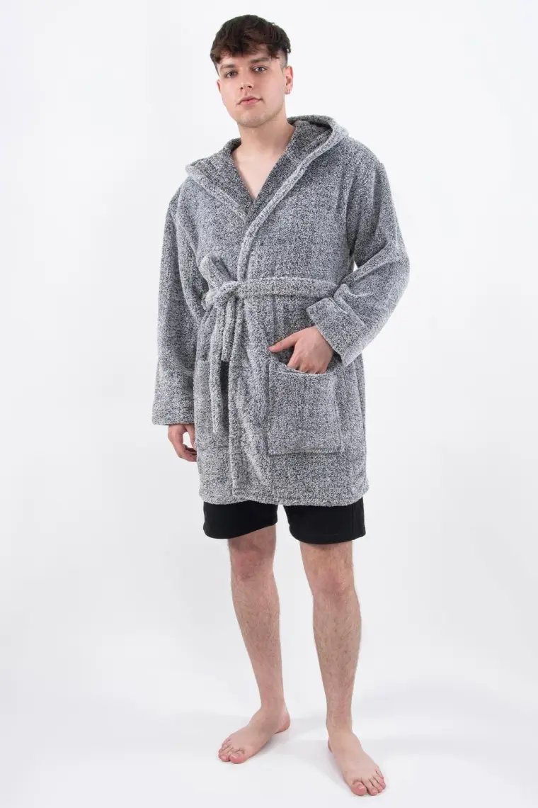 MaisonArt Plain Unisex Sabahlık Bornoz Wellsoft Peluş Kapşunlu Erkek Kadın Sabahlık