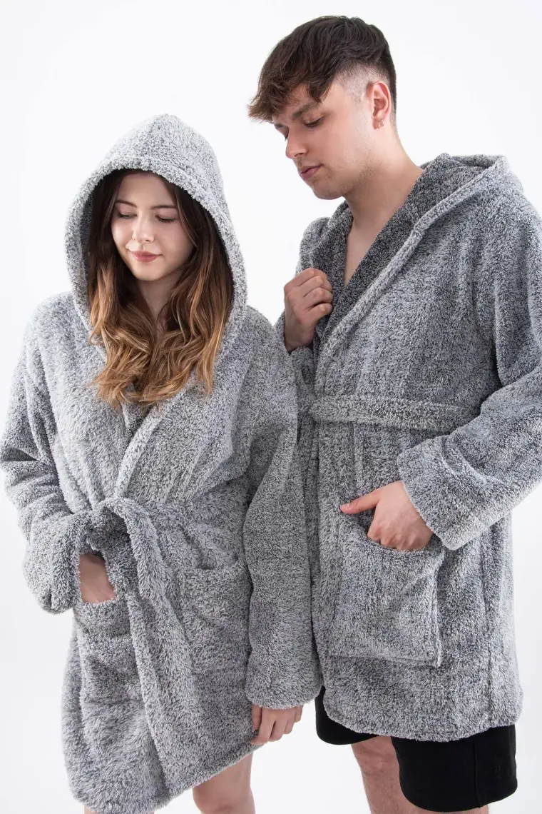 MaisonArt Plain Unisex Sabahlık Bornoz Wellsoft Peluş Kapşunlu Erkek Kadın Sabahlık