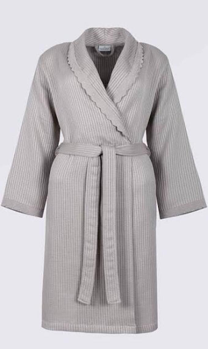 Ecocotton Alessa Kadın Pike Bornoz %100 Organik Pamuk Jakarlı Gri