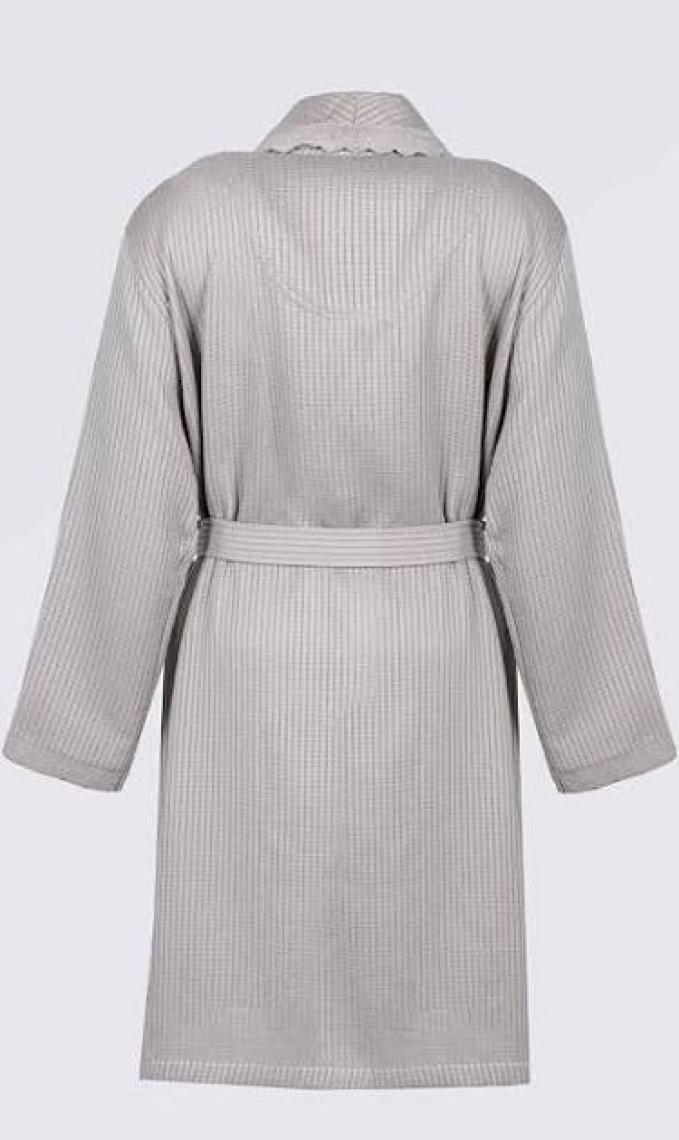 Ecocotton Alessa Kadın Pike Bornoz %100 Organik Pamuk Jakarlı Gri