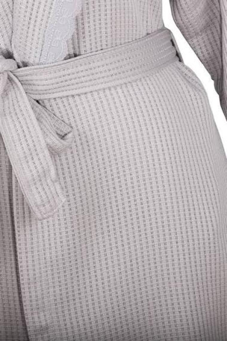 Ecocotton Alessa Kadın Pike Bornoz %100 Organik Pamuk Jakarlı Gri