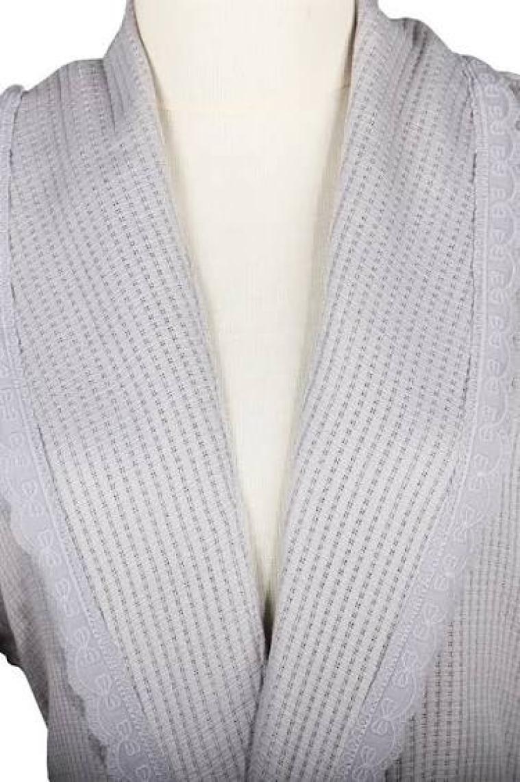 Ecocotton Alessa Kadın Pike Bornoz %100 Organik Pamuk Jakarlı Gri
