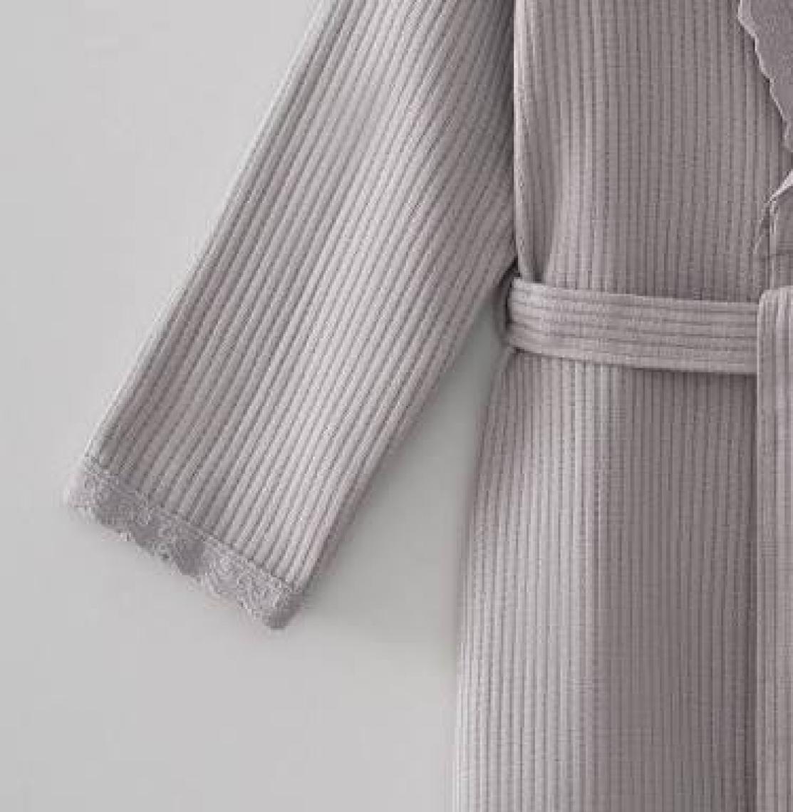 Ecocotton Alessa Kadın Pike Bornoz %100 Organik Pamuk Jakarlı Gri