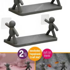 2 Adet Kendinden Yapışkanlı Craft Soft Gri Banyo Rafı Mutfak Organizer Duvara Monte Raf Düzenleyici