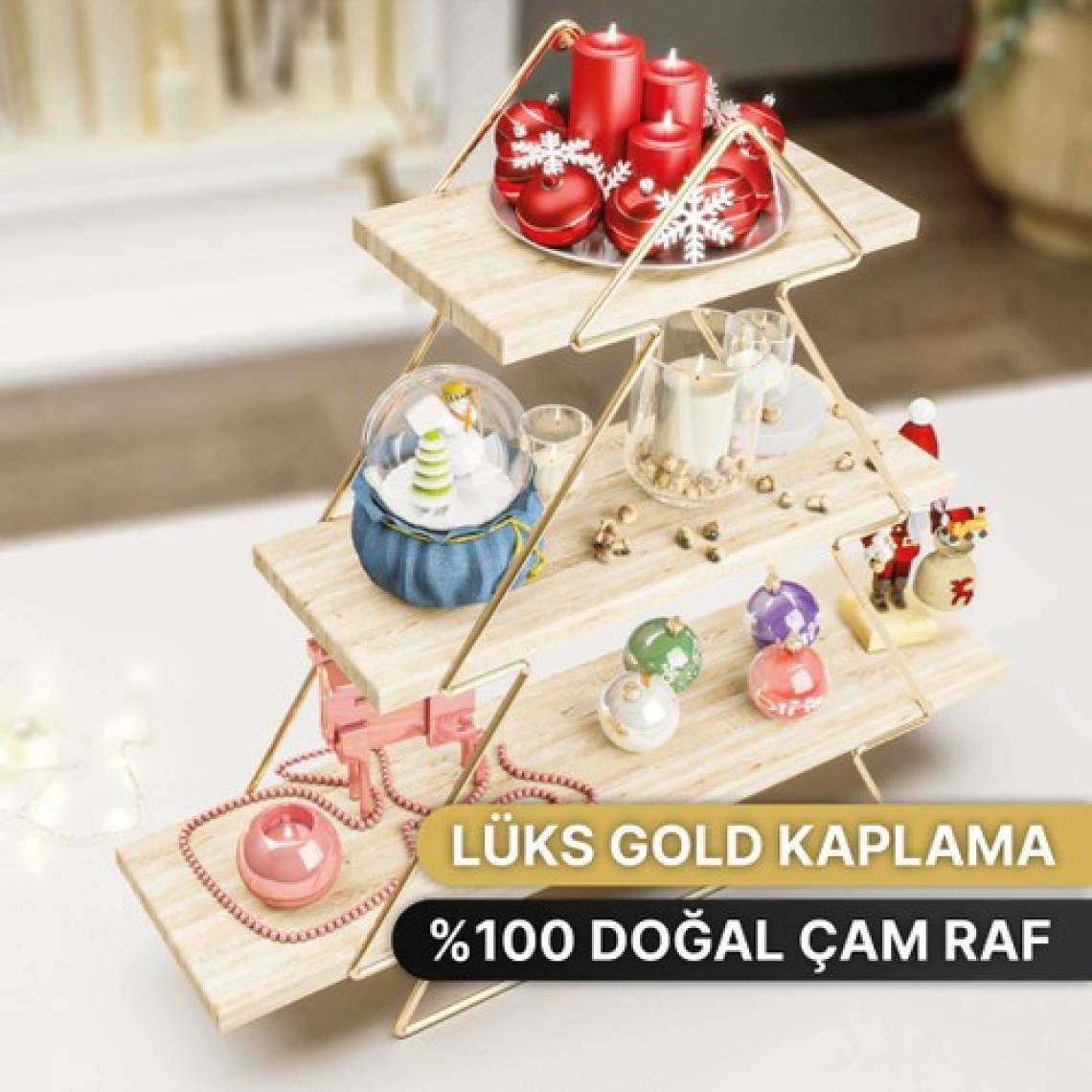 Bino Düzenleyici Mutfak Rafı Masif Salon Duvar Rafı Gold Ahşap Ağaç Modeli