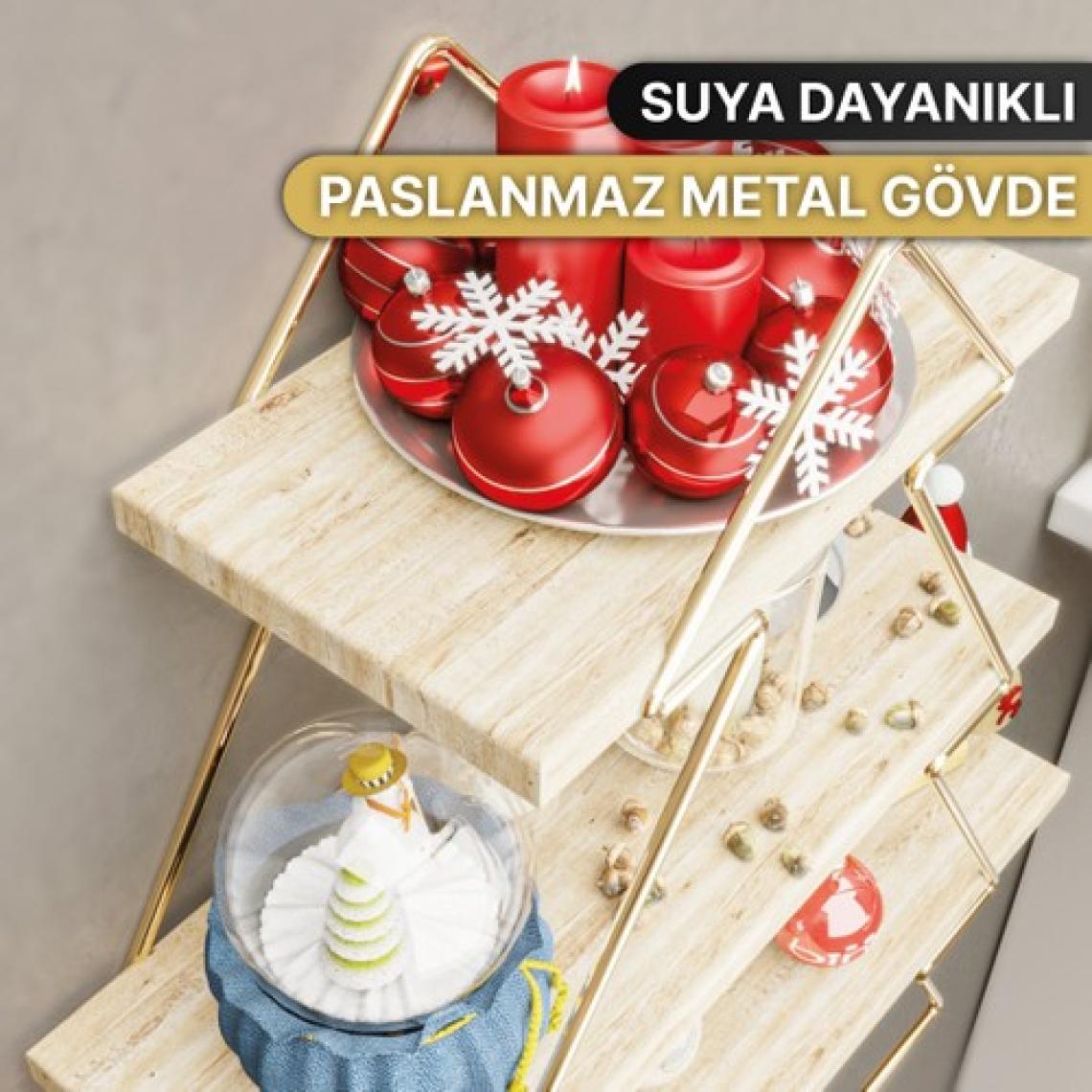 Bino Düzenleyici Mutfak Rafı Masif Salon Duvar Rafı Gold Ahşap Ağaç Modeli