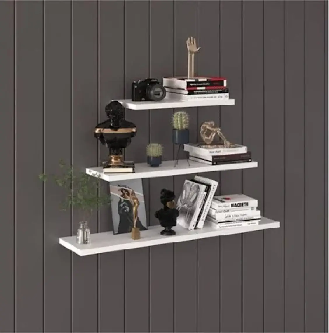 Asra Trend Doğal Modern Organizer Düzenleyici Dekoratif  Kitaplık Banyo Mutfak 3'lü Duvar Rafı