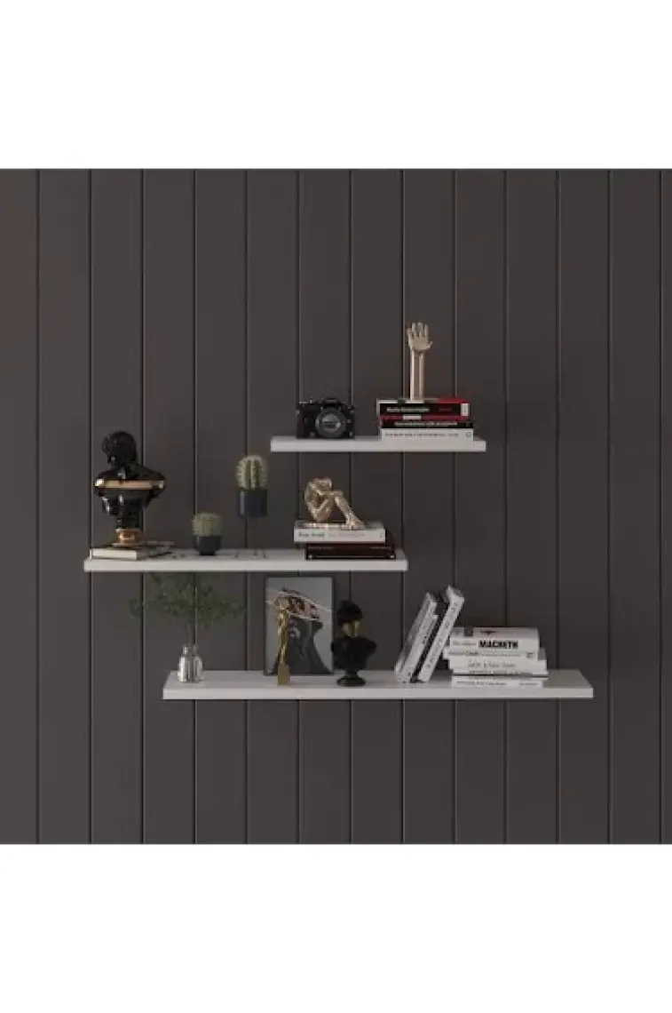 Asra Trend Doğal Modern Organizer Düzenleyici Dekoratif  Kitaplık Banyo Mutfak 3'lü Duvar Rafı