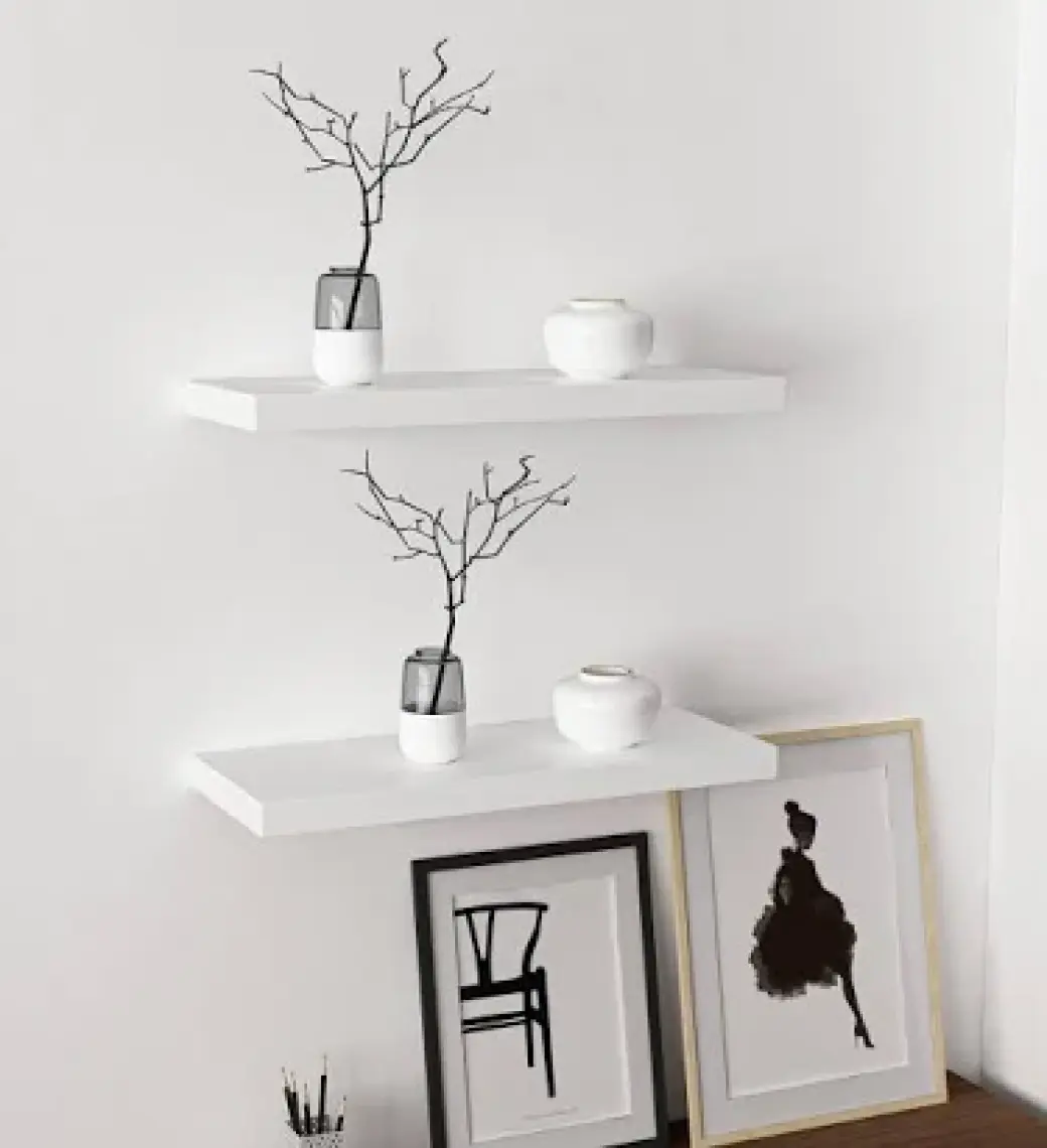 BSH Gülbay Mobilya Beyaz Uçan Duvar Rafı 2 Li Set Gizli Raf 60 cm
